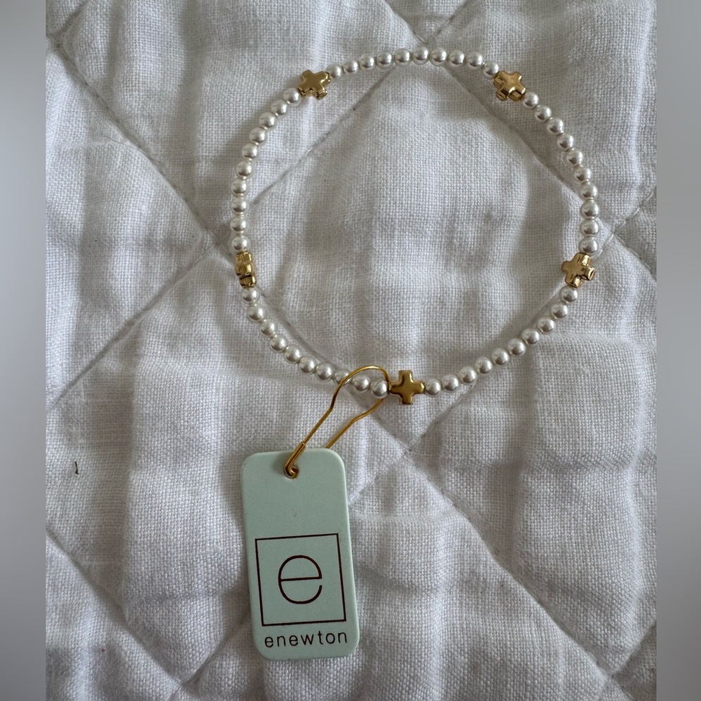 ENewton White Pearl bracelet with Gold Cross Accents